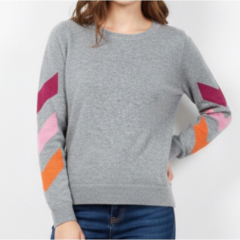 me.n.u. Gray Sweater with‎ Chevron Sleeves Stripe Hem Knit Long Sleeve Size L